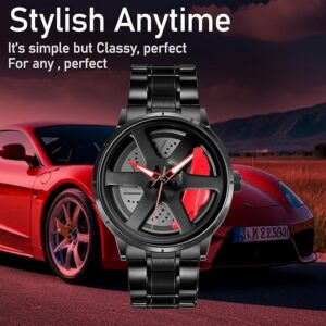 TENCEL COLLECTION Men's Car Wheel Watch with Spinning Car Rim Hub Design|| Analog Stainless Steel || Quartz Movement|| Water Resistant, Scratch Resistant